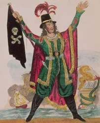 Mr. T.P. Cooke in der Rolle des Fliegenden Holländers (Gravur und Collage)